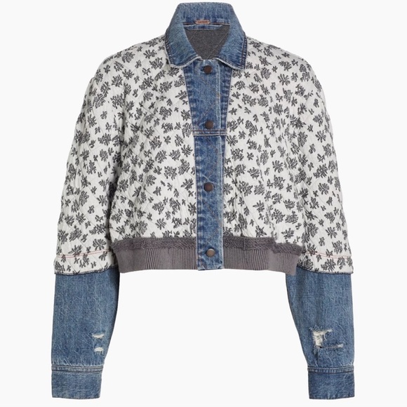 Free People Quilted Ditsy Denim Jacket XS/S - Picture 5 of 9